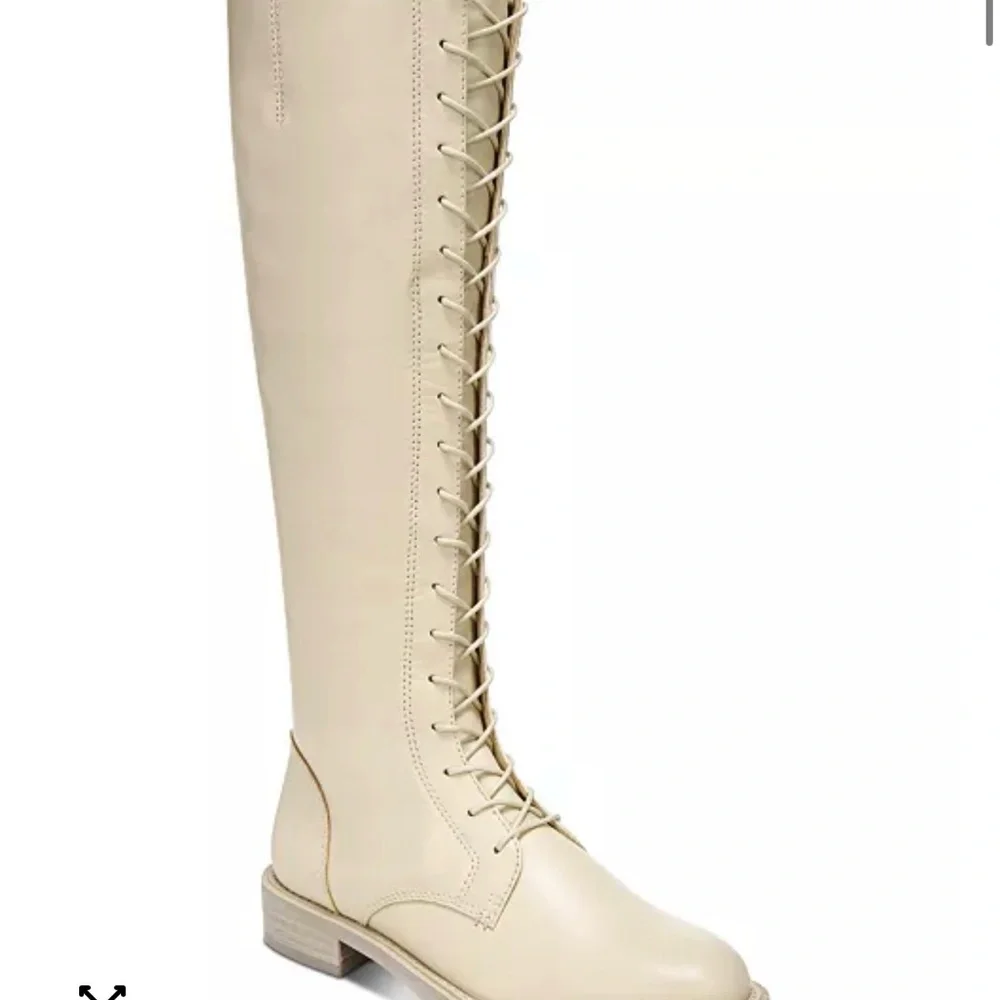 Sam Edelman Nance Lace Up Knee-High Boots, Cream, Size 7.5